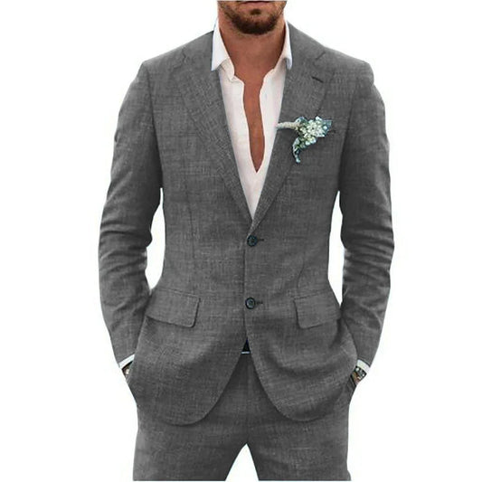 High Quality Linen Suits for Men Two Piece Formal Notch Lapel Single Breasted Male Suit Beach Casual Elegant Wedding Tuxedo