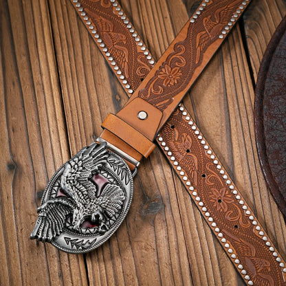 Men - Women - Western Denim - PU Leather - Belt - Vintage Jeans with Needle Buckle Brown Belt