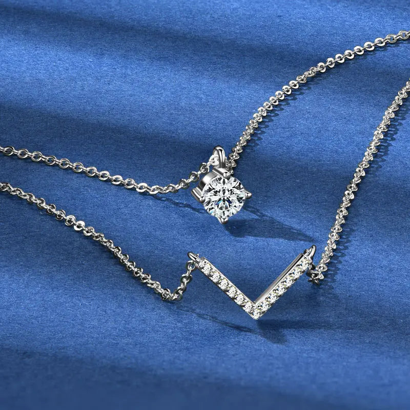 Certified Moissanite V-shape Pendant Double Necklaces Chains for Women S925 Sterling Silver Fine Jewelry Gifts Collares
