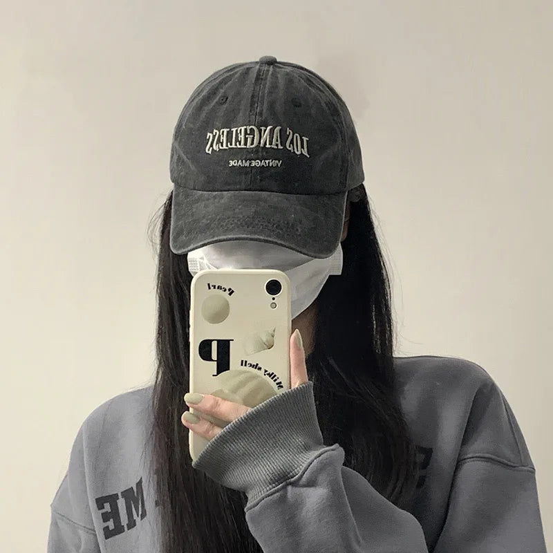 American wide brimmed retro men's and women's baseball caps, washed hats, trendy embroidered duckbill caps