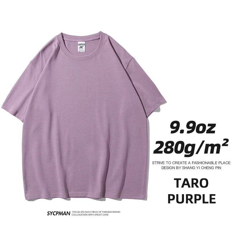 Men's Oversized T-Shirt 9.9oz 280 Grams Heavy High Quality Short Sleeve Cotton Tee Solid Color Unisex Streetwear
