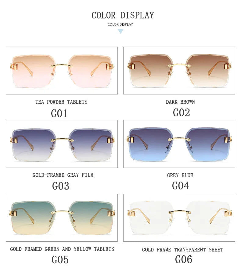 2025 Rimless Sunglasses Women Trendy Vintage Square Fashion Glasses Sunscreen Lentes De Sol Mujer Lunette Soleil Femme Zonnebril