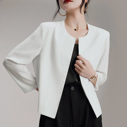 Light Luxury Short Jacket For Women New Spring-Summer Style Round-Neck Blazer Niche Style Simple Cardigan Outerwear