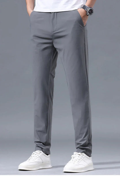 Summer Ultra-thin Men's Casual Pants High Elastic Quick-drying Ice Silk Slim Straight Business Formal Solid Color Trousers