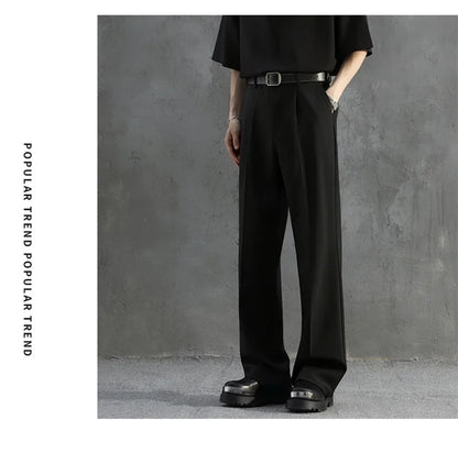 White Luxury Draped Suit Pants Men Fashion Dress Pants Korean Loose Straight Casual Pants Mens Office Formal Trousers Male S-3XL