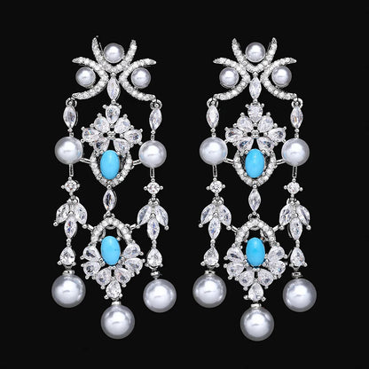 2024 New Pearl Jewelry Sets For Women Wedding Party Accessories Luxury CZ Dubai African 4-piece Bridal Jewelry Set