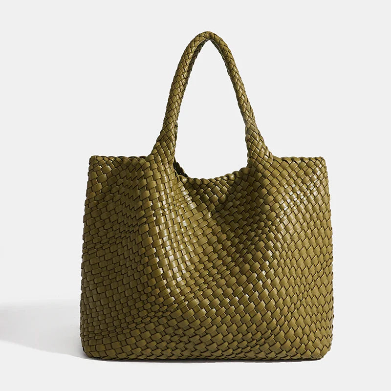 Woven Tote Bag For Women Soft Foldable Top-Handle Wristlet Bag Fashion Hobo Handbag Composite Bag with Coin Purse