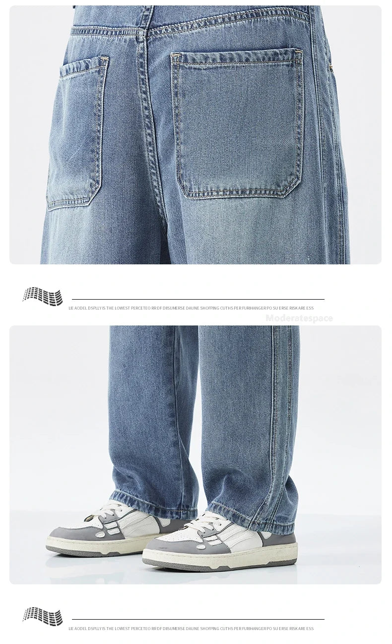 Stretch Jeans Men's 2024 New Lyocell Fabric High Quality Soft Loose Wide Pants Elastic Waist Casual Denim Trousers Streetwear