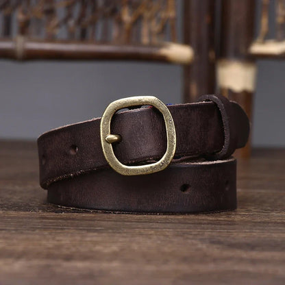 2.3CM Ladies Pure Cowhide Copper Buckle Genuine Leather Casual Jeans Thin Belt Women High Quality Retro Luxury Female Waistband