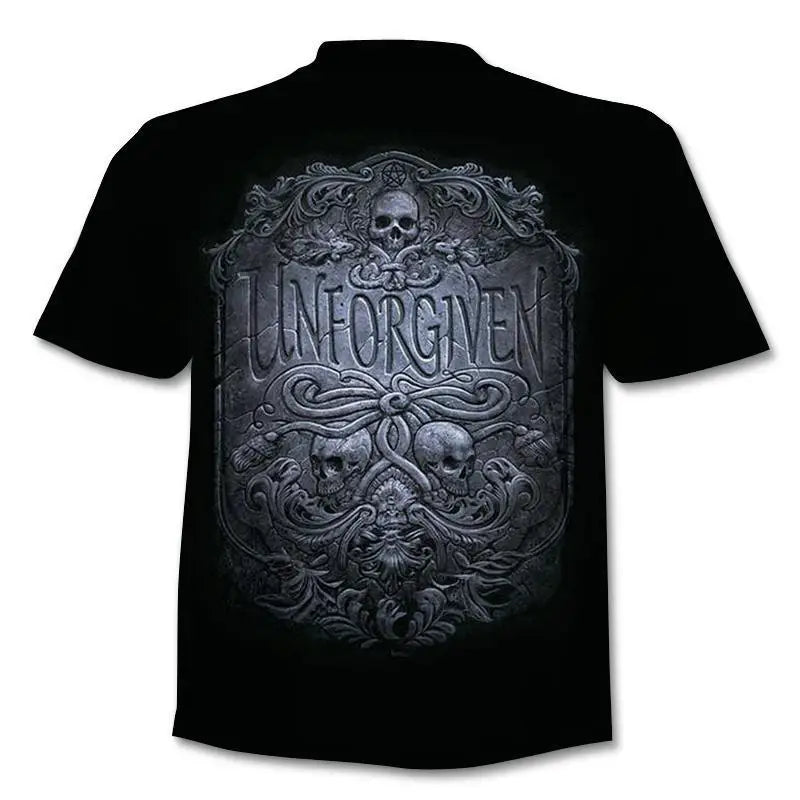 New retro street punk motorcycle men's T-shirt 3D shirt casual fashion hip-hop horror short sleeved round neck men's clothing