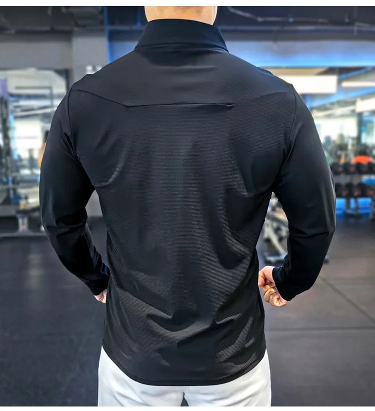 Stand-up Collar Sports Long-sleeved Men Autumn Outdoor Running Gym Fitness Training Clothes Elastic Quick-drying Breathable Top