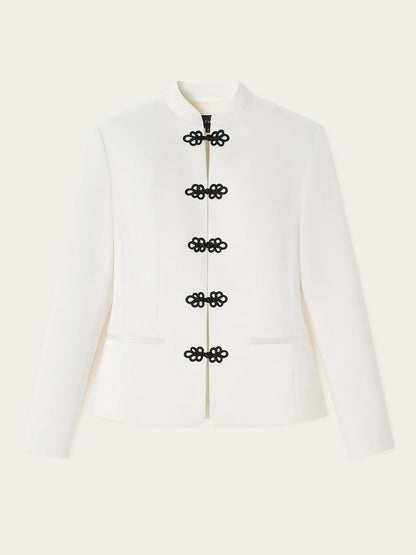 Women's Spring Summer Satin Mandarin Collar Knot Button Blazer Chic Formal Casual Wear 2026 Trendy Feminine Fashion Coat