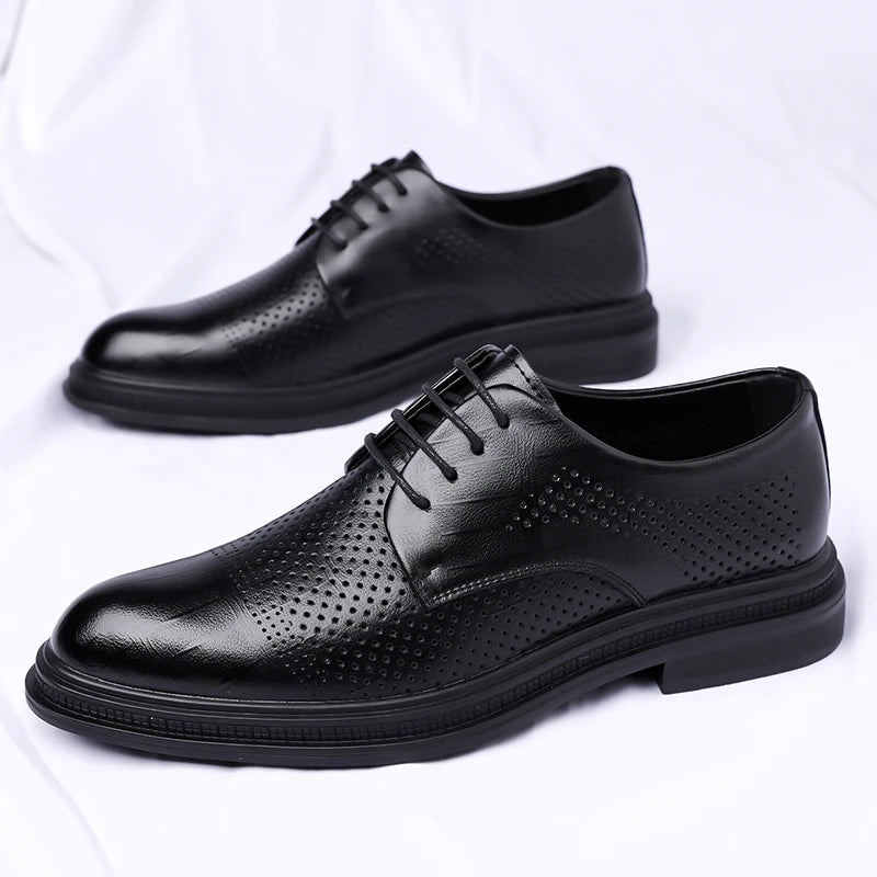 Men's Formal Leather Shoes Lace Up Breathable Non-slip Rubber Sole Lightweight Comfortable Dress Shoes Office & Special Occasion