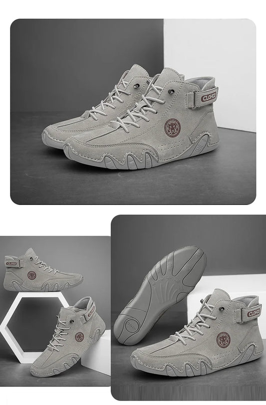 Hand-Sewn Octopus Design Men's Short Boots High-Top Leather Riding Boots Stylish Men's Footwear