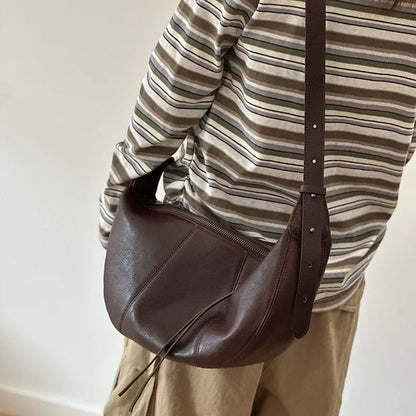 2026 New Genuine Leather Women's Bag Casual Solid Color Versatile Saddle Bag Soft Cowhide Shoulder Crossbody Bags