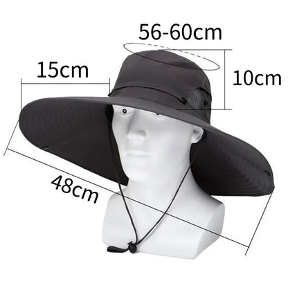 Summer 15CM Large  Sun Hat Men Women Breathable Fishing Caps Sun UV Protection Mesh Fisherman Hat Hiking Outdoor Beach Cap