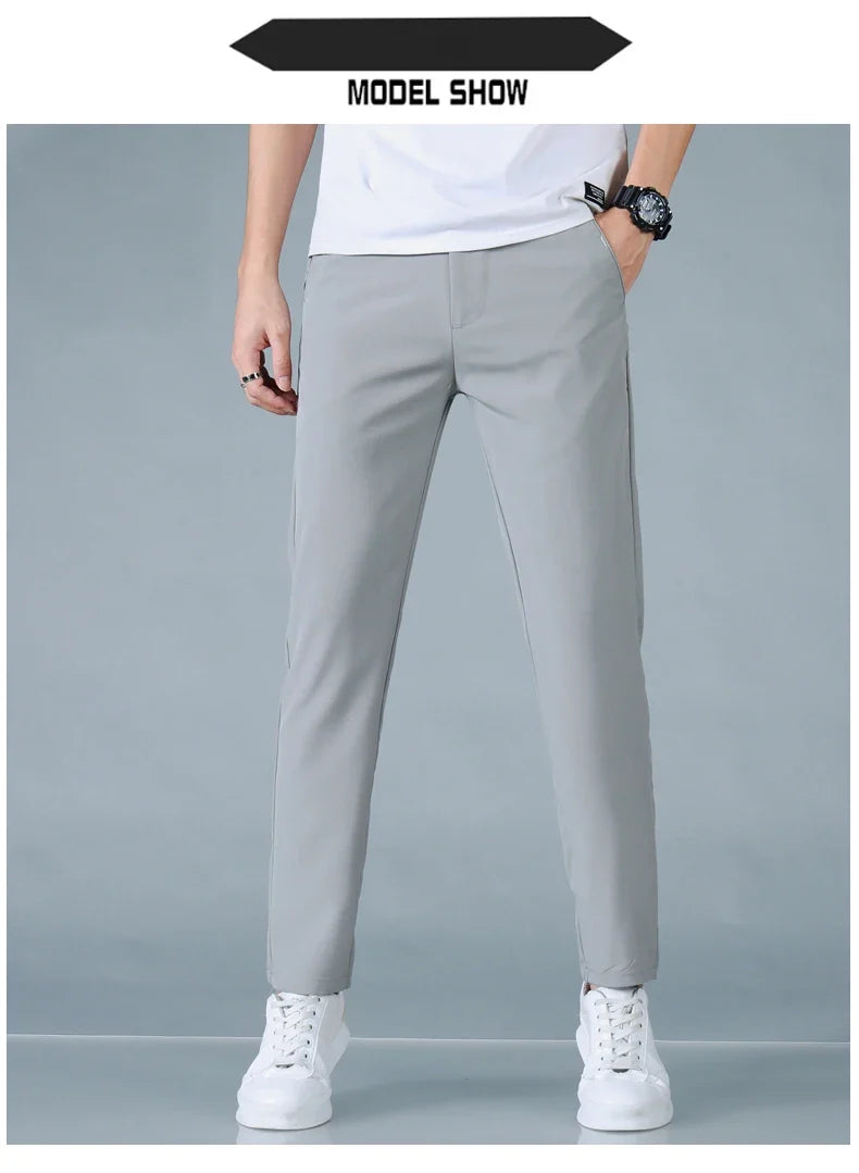 2025 Spring Summer Ultra-thin Men's Casual Pants Slim Straight Leg Elastic Waist Sports Jogging Trousers Fashion Men Golf Pants