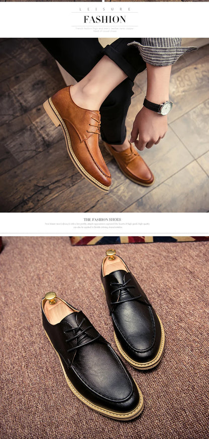 Autumn business casual leather Derby shoes soft soled British formal dress pointed wedding groom leather shoes man