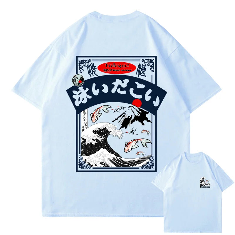 2025 Men's Hip Hop T-shirt Street Wear Harajuku Japan Wave T-shirt Summer Short Sleeve Top T-shirt Cotton Printed T-shirt Men's