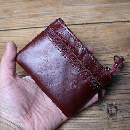 Vintage Genuine Leather Men's Zero Wallet Natural Cowhide Zipper Key Bag Women's Bank Card Bag Mini Coin Bag  Card Holder