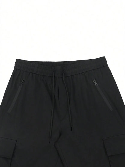Men's 3/4-Length Cargo Shorts — Woven Twill Fabric, Multi-Pocket Casual Trousers. Non-Stretch Adult Apparel for Summer
