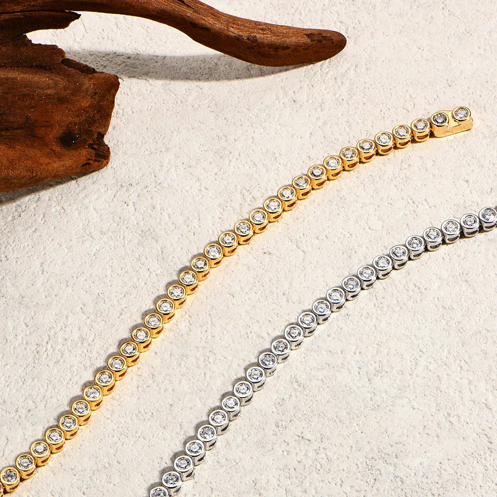 Round Cut 3mm Moissanite Tennis Bracelet 925 Sterling Silver Gold Plated Women Men's Bracelet Engagement Luxury Jewelry