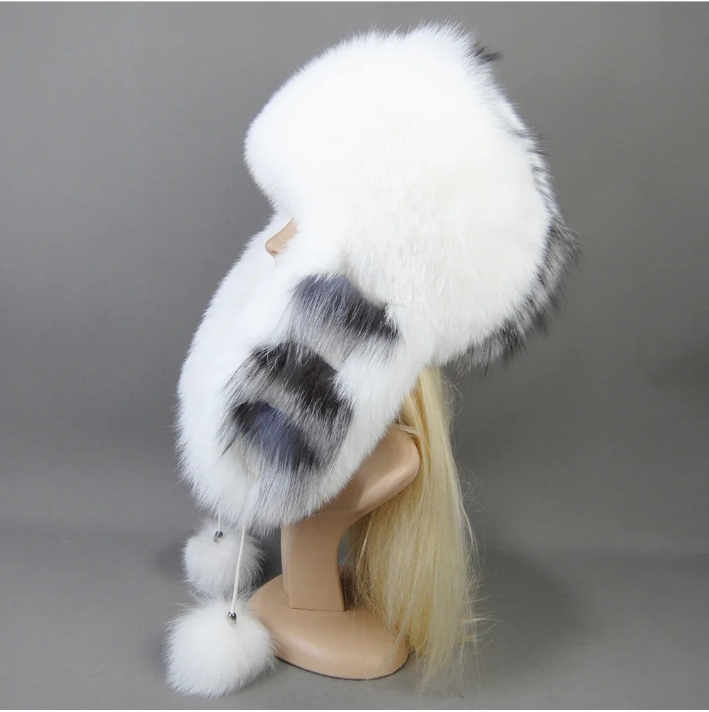 Hot Sale Lady Winter Warm Luxury 100% Natural Fox Fur Hat Fashion Fluffy Fox Fur Rex Rabbit Fur Caps Women Real Fur Bomber Hats