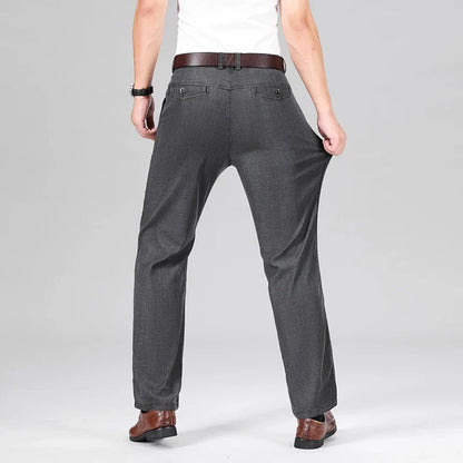 Fabric 2026  Spring Summer Men's Black Thin Straight Jeans Classic Style Business Fashion Stretch Loose Jeans Male Brand