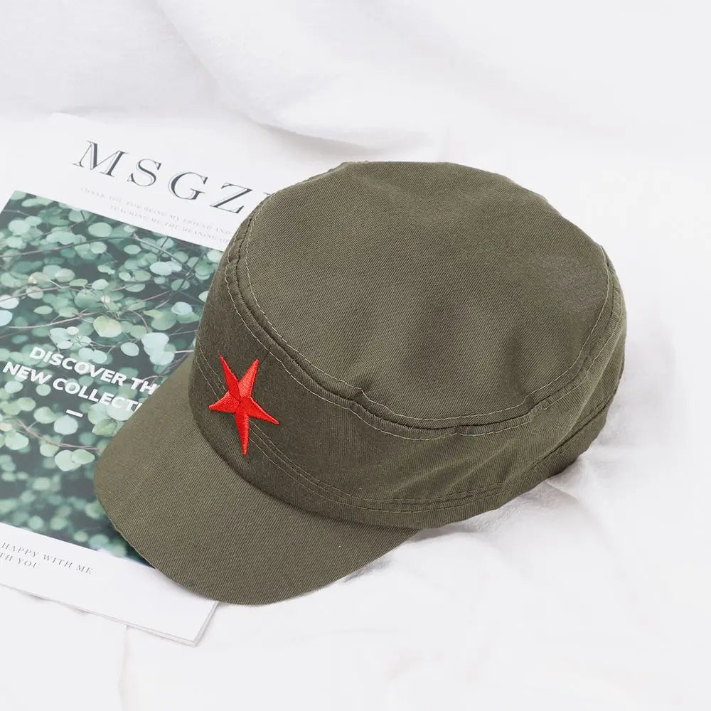 Unisex Cotton Men Cap Spring Summer Beach Outdoor Street Street Cool Church Sunhat Flat Top Hat With Red Star Dropshipping