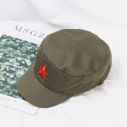 Unisex Cotton Men Cap Spring Summer Beach Outdoor Street Street Cool Church Sunhat Flat Top Hat With Red Star Dropshipping