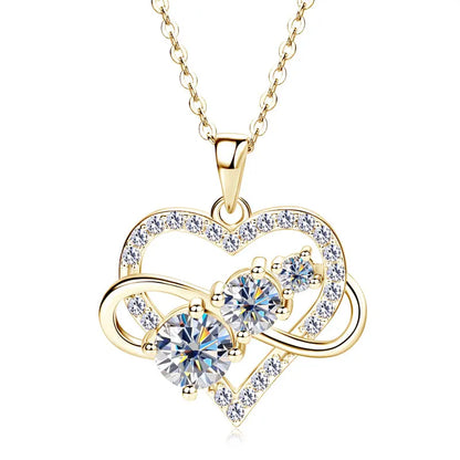 Certified Moissanite Infinite Love Heart Pendant Necklace Real S925 Sterling Silver for Women Fine Jewelry Gifts Cadena