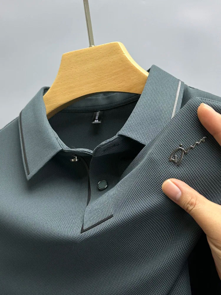 Light luxury brand letter emboss short sleeve T-shirt summer popular men polo shirt comfort silky breathable business casual top