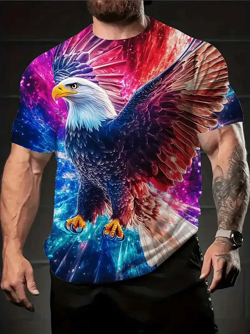 2025 Fashion Eagle Muscle Men's T-Shirts O-Neck Casual Tops Short Sleeve 3D Animal Printing Street T Shirt 6XL Men's Clothing