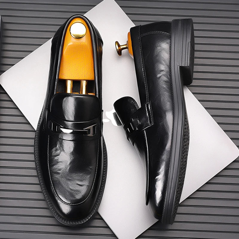 fashionMen's Slip-On Business Loafers High Quality Leather Shoes Gentleman Outdoor Shoes Office Shoes Leisure Ripe-Young