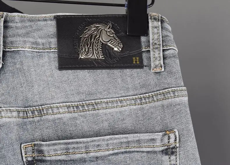 New Slim Fit Casual Jeans with Heavy Duty Ironing Drills Prints Branded Korean Style Clothes for Men Streetwear Washed Jeans