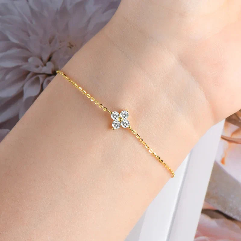 Clover GRA Certified 2cttw D Color Moissanite Bracelet for Women Girl 925 Silver Pass Diamond Test Hand Link Bracelets Gift