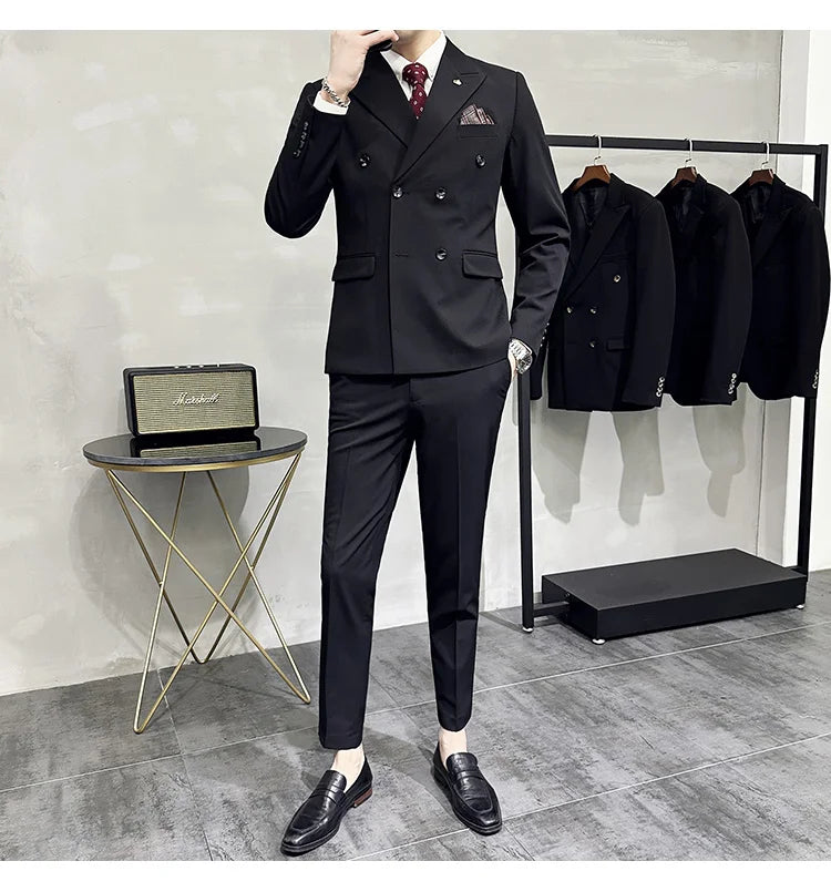 Jackets + Pants / Groom's Wedding Dress Best Fashion Mans Double -breasted Suit Blazer Trousers Male Formal Business Office Suit