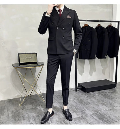 Jackets + Pants / Groom's Wedding Dress Best Fashion Mans Double -breasted Suit Blazer Trousers Male Formal Business Office Suit