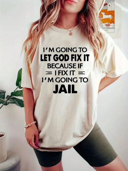 Large Size Women's Slogan Printed Round Neck Loose Short-Sleeved Casual T-Shirt, Suitable for Daily Commuting and Shopping