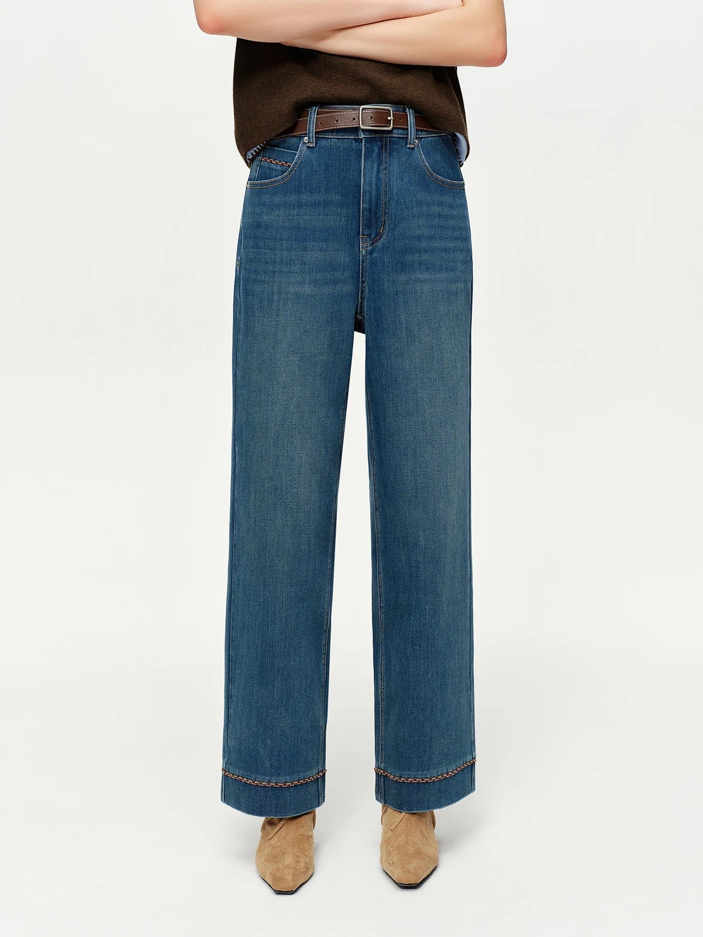 Double-length Jeans Women High-waisted Slim-fit Classic Straight Pants High Waist Elegant Office Lady Spring Trendy