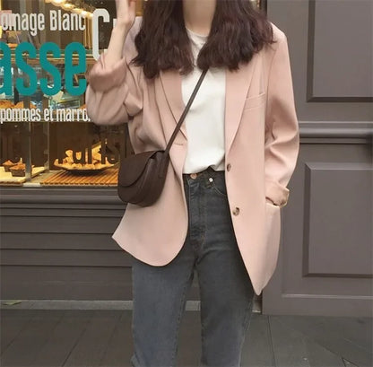 Chic Black Women's Short Suit Jacket Korean Style Casual High-End Feeling Spring Autumn New Fashion Polyester Fiber Coat