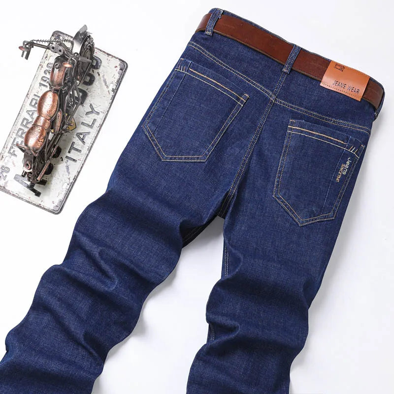 2025 New Light Blue Men's Comfort Soft Jeans Fashion Straight Business Pants Cotton Soft Casual Stretch Denim Trousers 28-40