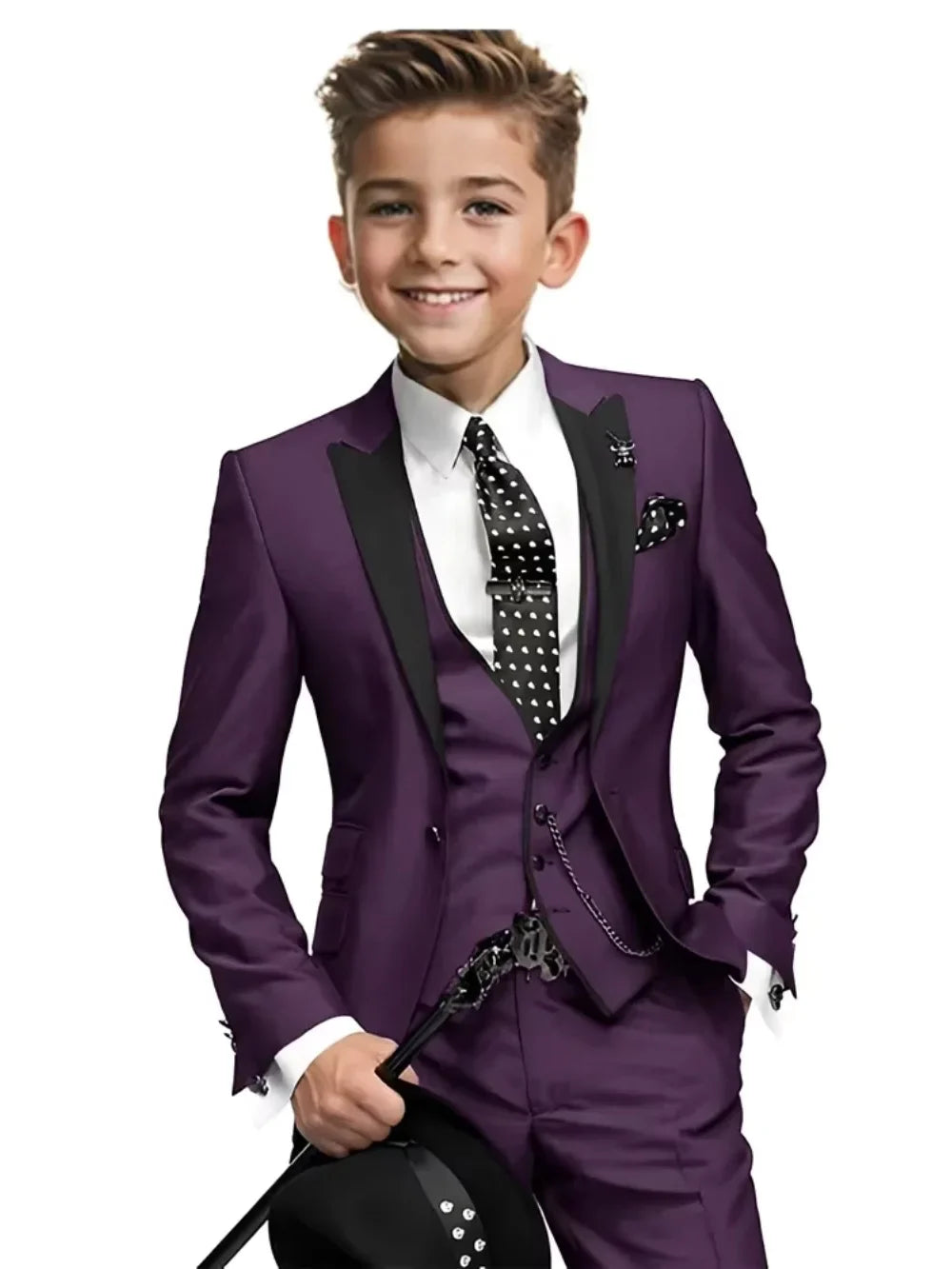 High Quality Boys Formal Suit Set 3 Pieces For Violin Performance Classy Peak Lapel Kids Slim Fit Tuxedo Birthday Party Wear
