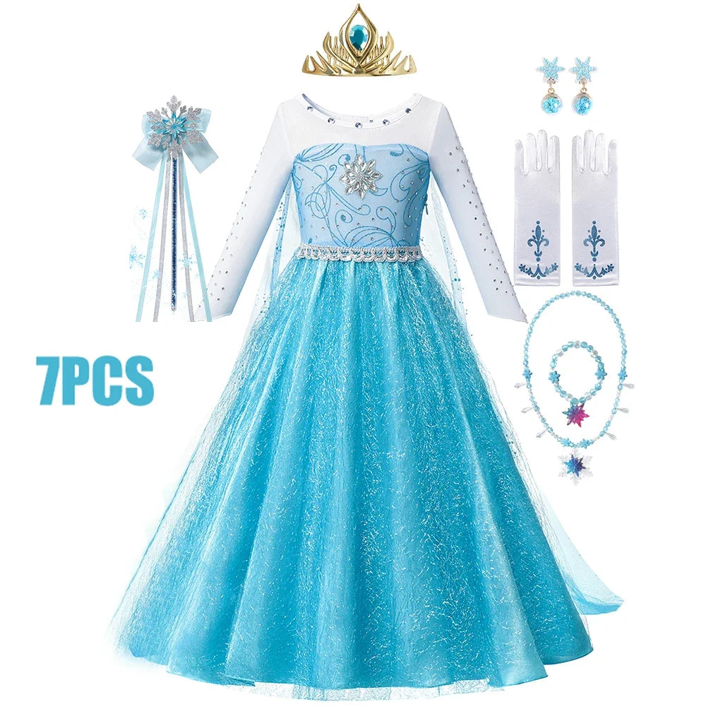 Anna Costume For Kids Girl Fancy Birthday Party Gown Princess Dress Carnival Party Children Clothing Full Printing Vestidos