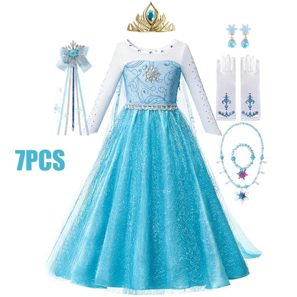 Anna Costume For Kids Girl Fancy Birthday Party Gown Princess Dress Carnival Party Children Clothing Full Printing Vestidos