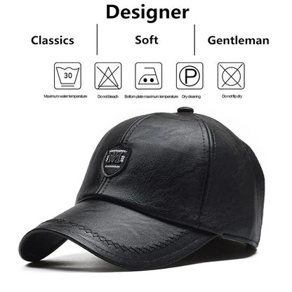 M Label Pu Leather Baseball Caps Spring and Autumn Outdoor Adjustable Casual Hats Sunscreen Hat