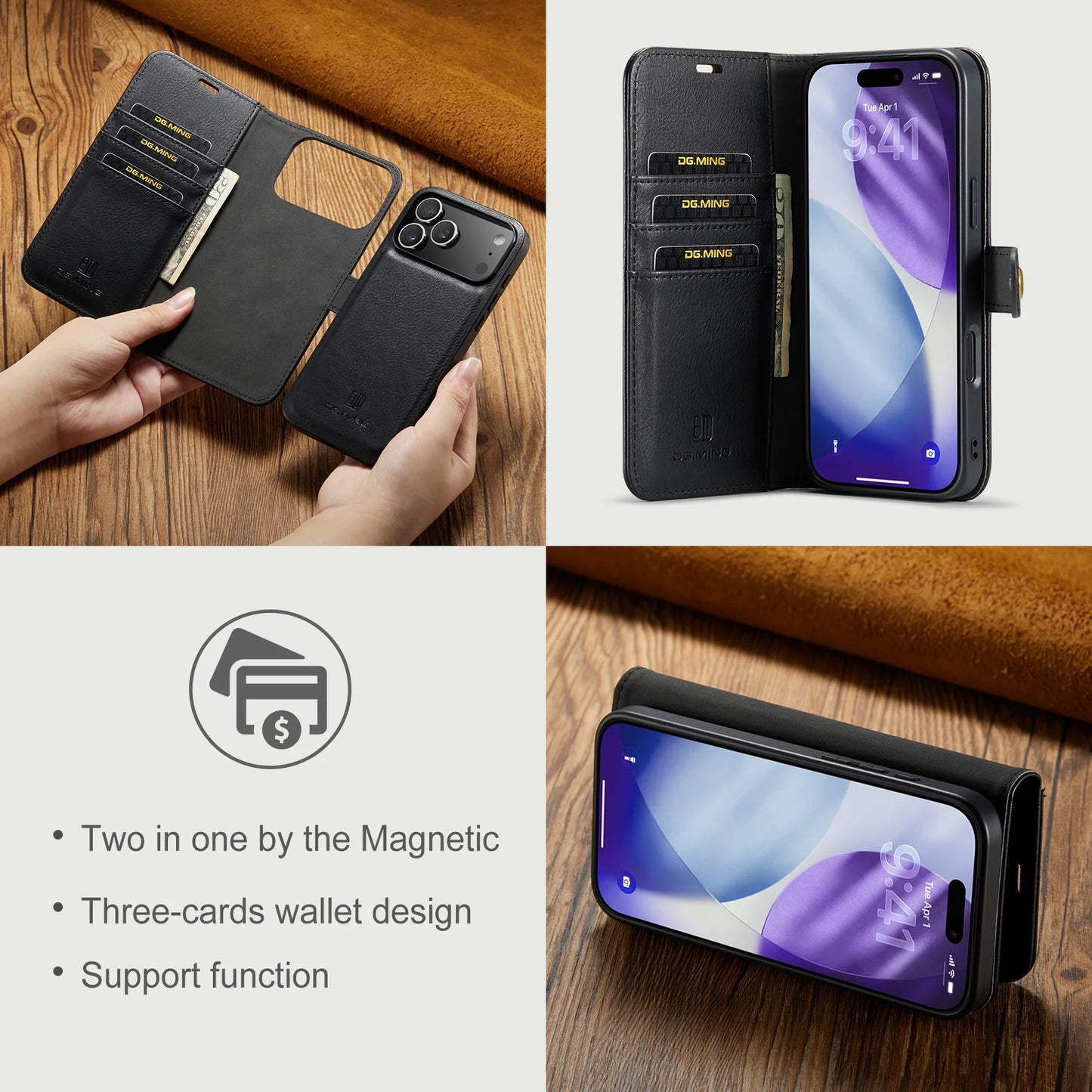 Luxury 2 in 1 Detachable Leather Case for iPhone 17 Pro Max 17 Pro 17 Air 17 Shockproof Book Bolio Magnetic Flip Cover