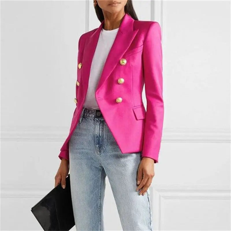 Spring Fashion New Women's Elegant Suit Jacket Double Breasted Lapel Long Sleeved Slim Fit Versatile Office Coats Blazer Women
