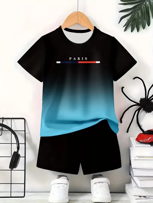 Boys Clothes Casual Colorblock Short Sleeve T-Shirt Shorts Set 2PCS Comfort Outdoor Quick Drying Sport Shirt Casual Children Top