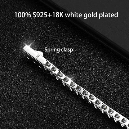18k Plated 2-5mm Real Moissanite Tennis Bracelet for Women Spring Clasp S925 Sterling Silver Jewelry Men's Bracelet